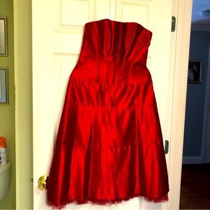 Red Corset Back Satin Strapless Aline BCBG maxazria Dress 12